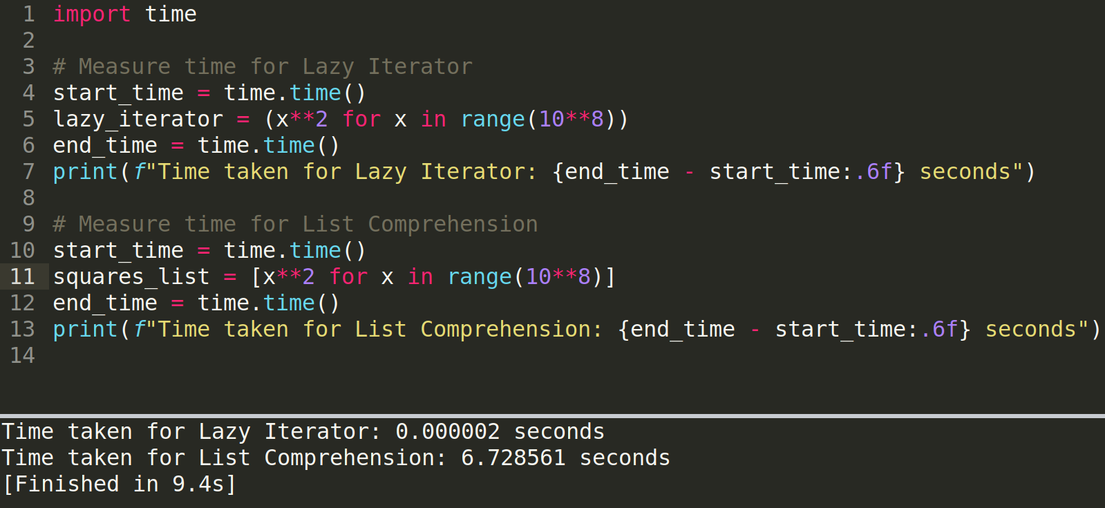 lazy iterator v list comprehension in python