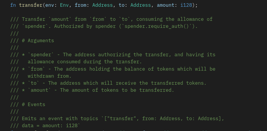 token interface - transfer docs