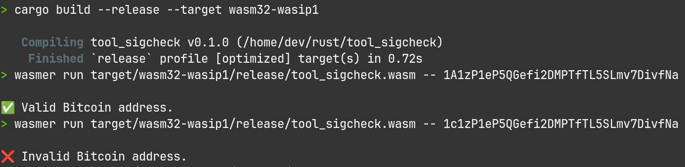 Bitcoin address validator in WASM - toy version