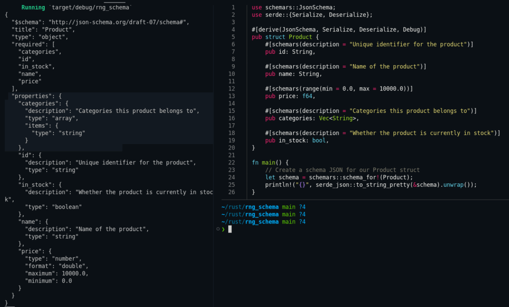output of the code - JSON on left