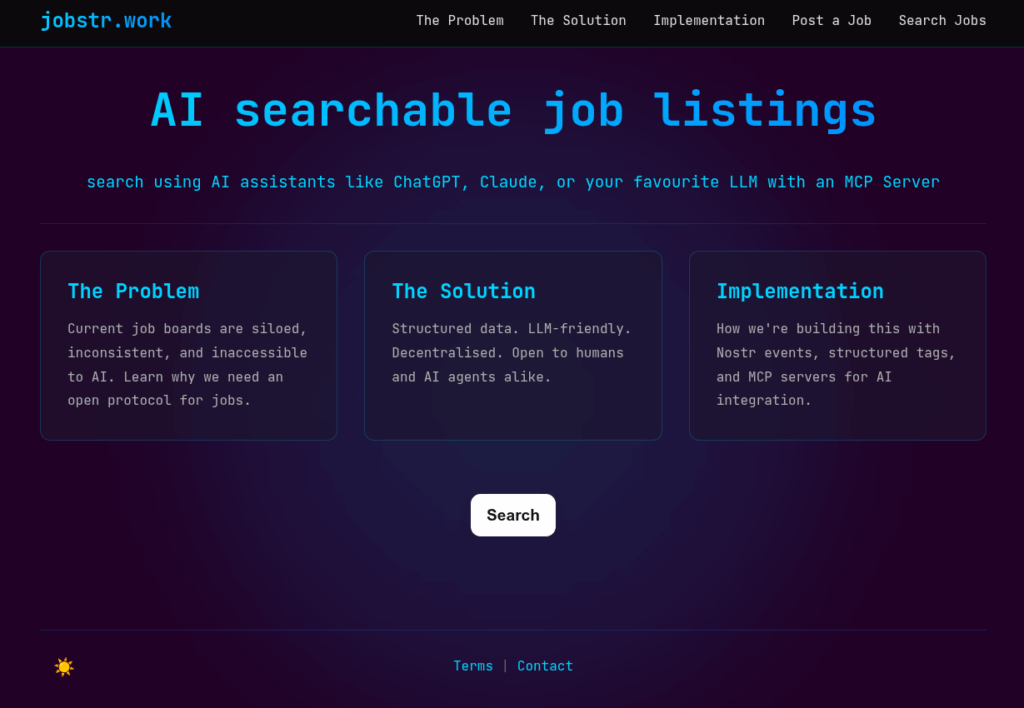 AI searchable job listings
search using AI assistants like ChatGPT, Claude, or your favourite LLM with an MCP Server